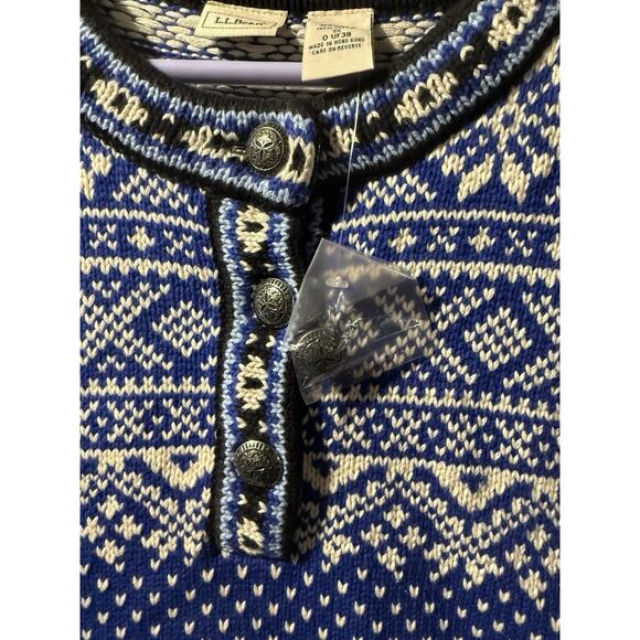 Vintage LL Bean Sweater Women XL Blue Fair Isle Cotton Australia Ski Birds Eye - Picture 5 of 8